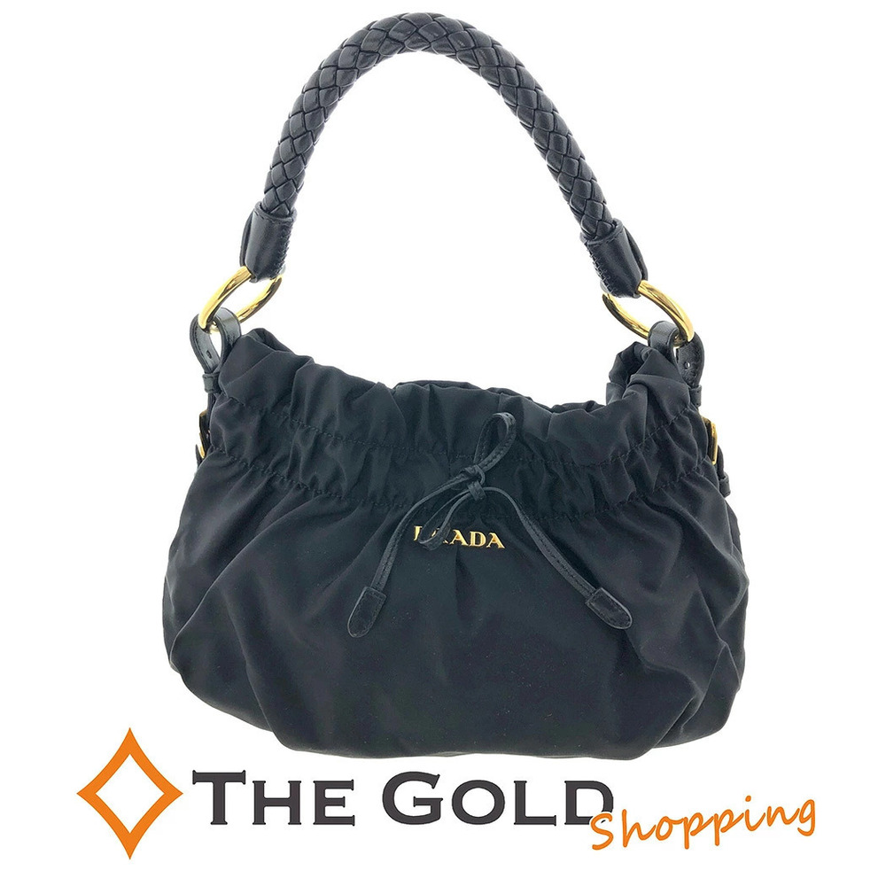 Prada Gathered Hobo Shoulder Tote Bag Black